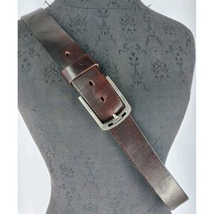 Genuine Full Grain Leather Belt Pewter Pin‎ Buckle Mens 46  Brown 2"wide